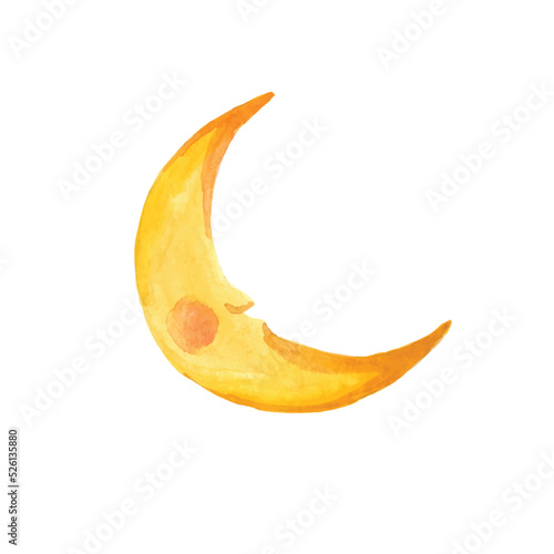 Crescent moon of painting with watercolor on paper, illustration design.