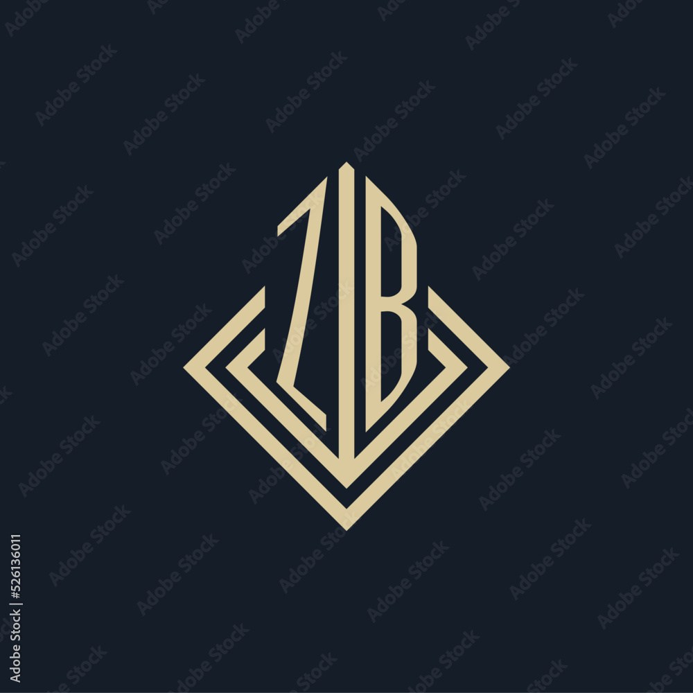 Initials ZB logo rhombus lines shape style, luxury modern real estate