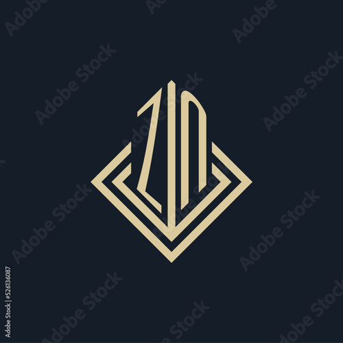 Initials ZN logo rhombus lines shape style, luxury modern real estate logo design