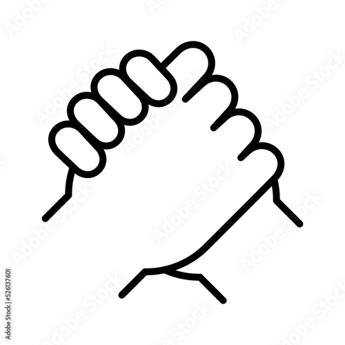 Friendly handshake. Human greeting. Handshake of business partners. Arm wrestling symbol.