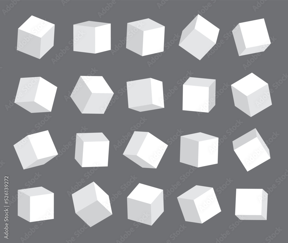 Set of 3D cubes. Different viewing angle. Isolated on dark grey background. Modern icons for Web and Mobile. Vector illustration. Set of 3D cubes. Different viewing angle. Isolated on dark grey background. Modern icons for Web and Mobile. Vector illustration.