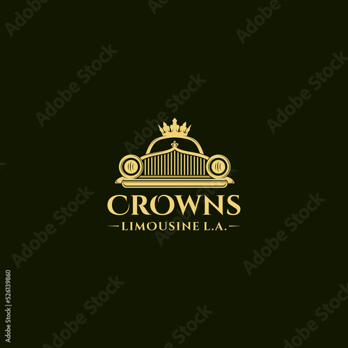 limousine car and crown illustration for luxury limousine rental business logo