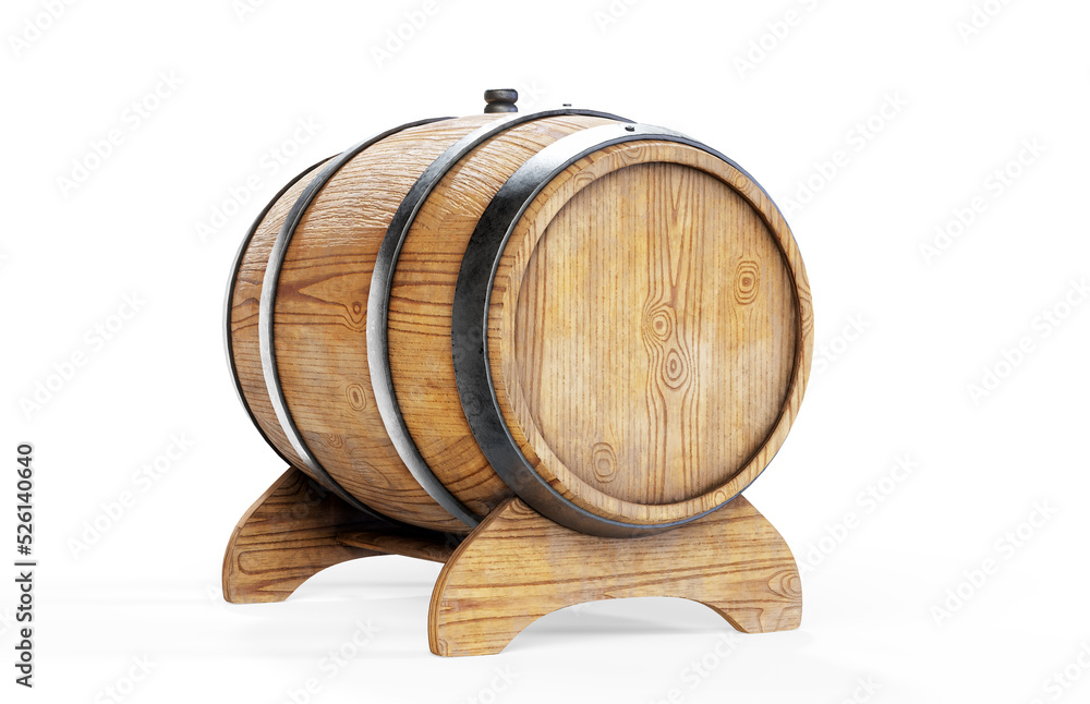 Wooden barrel isolated on white 3d render