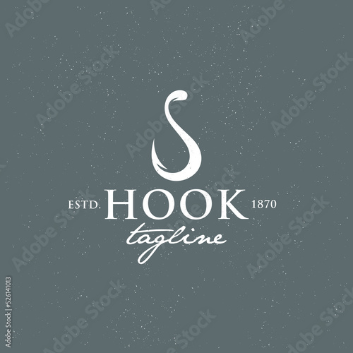 Retro logo design with hook illustration. Suitable for use on fishing boats, yachts, and anglers