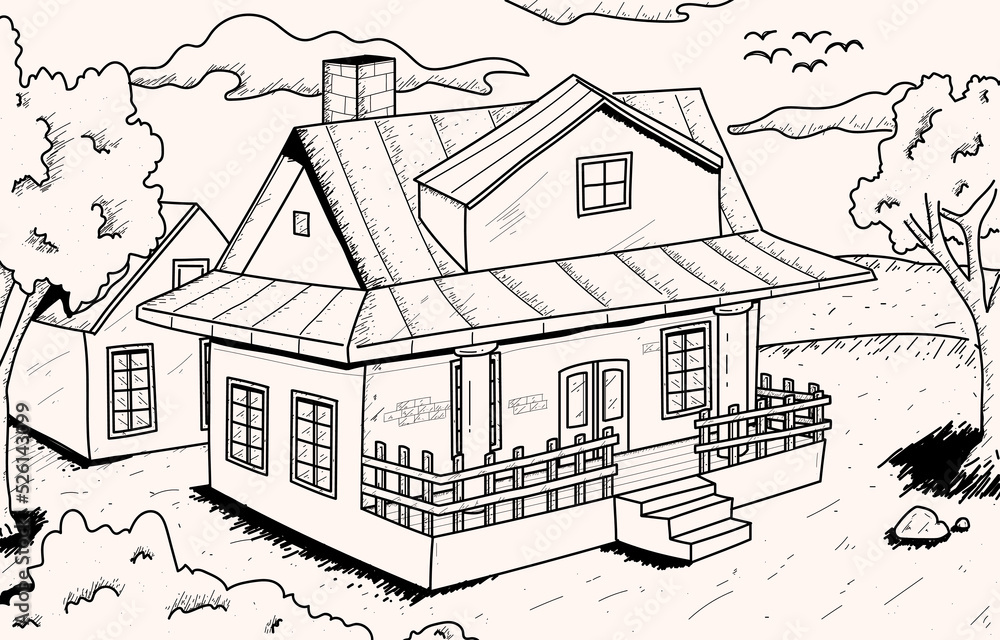 Hand Drawn Sketch Farm House Background