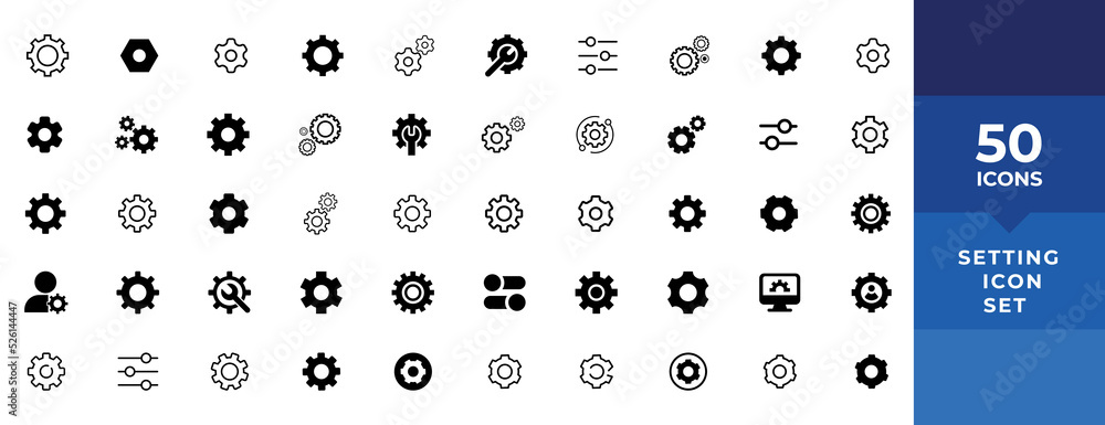 Fototapeta premium settings icon in different style vector illustration. two colored and black settings vector icons designed in filled, outline, line and stroke style can be used for web, mobile, ui