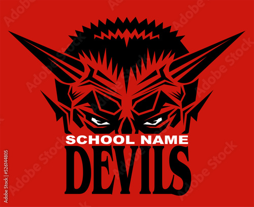 half devils mascot head for school, college or league photo