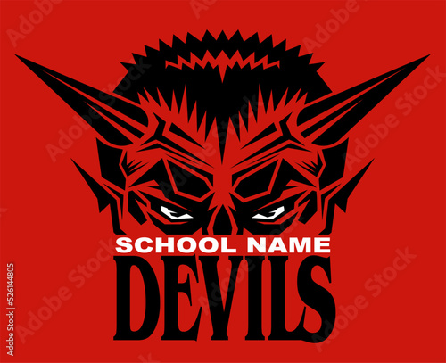 half devils mascot head for school, college or league