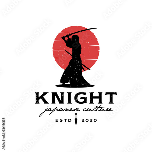 samurai illustration with katana for studio dojo logo