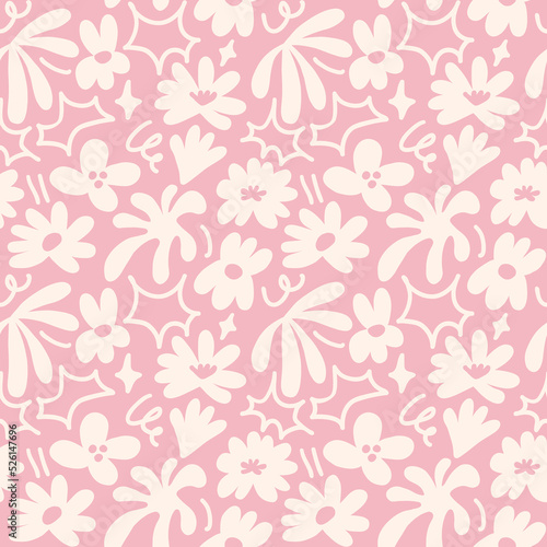 Abstract seamless pattern with cute hand drawn meadow flowers. Stylish natural background. Hand drawn design elements.