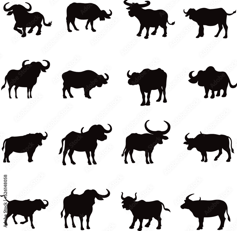 Collection of Buffalo Scissor Skill for Kids flat isolated vector Silhouettes