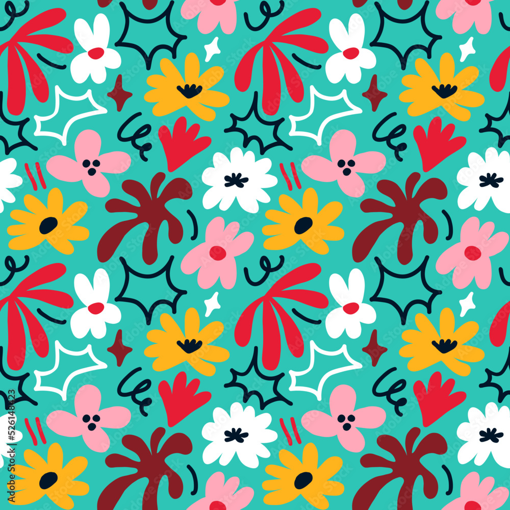 Abstract seamless pattern with cute hand drawn meadow flowers. Stylish natural background. Hand drawn design elements. Abstract seamless pattern with cute hand drawn meadow flowers. Stylish natural background. Hand drawn design elements.