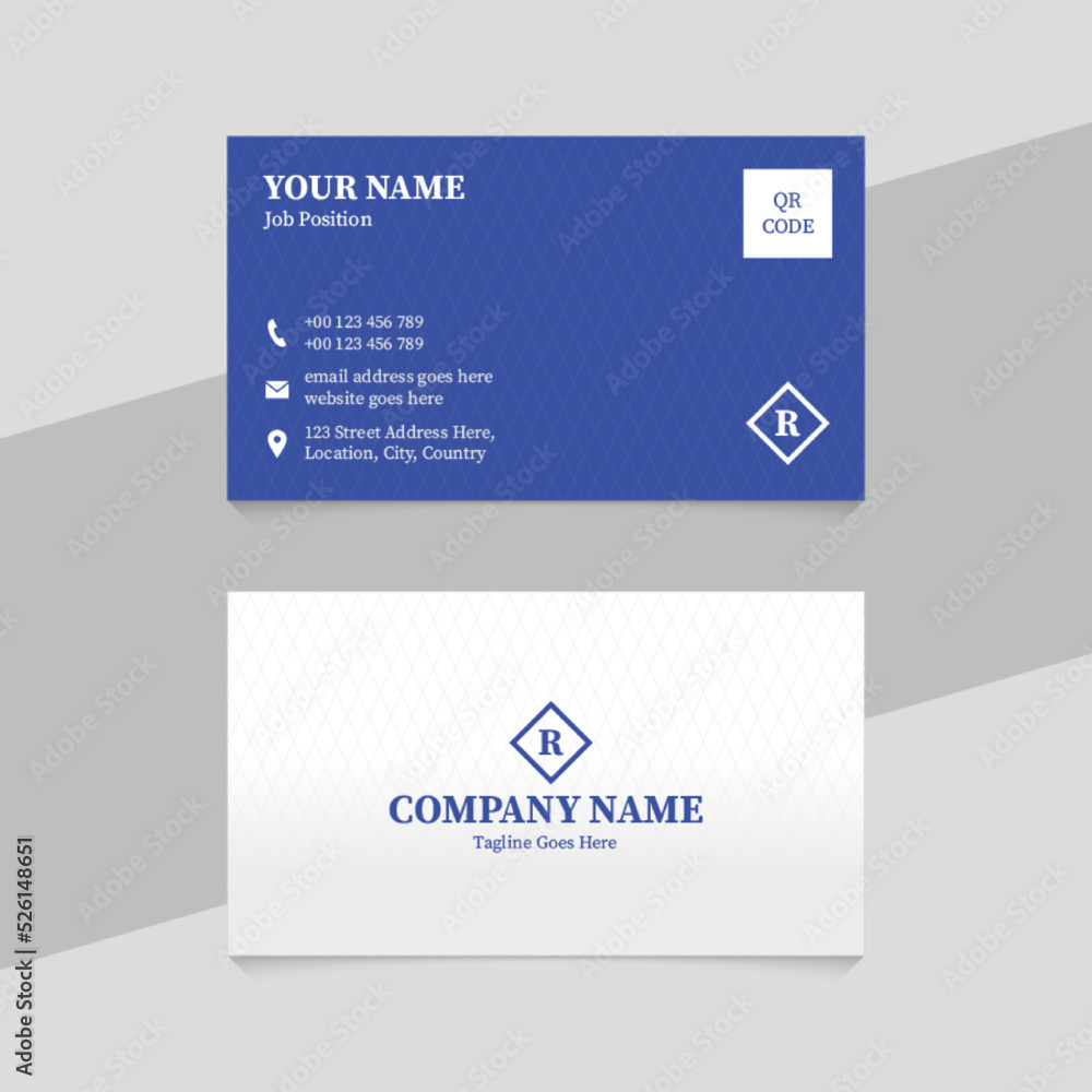 Blue Corporate Professional Business Card Template Design with QR Code