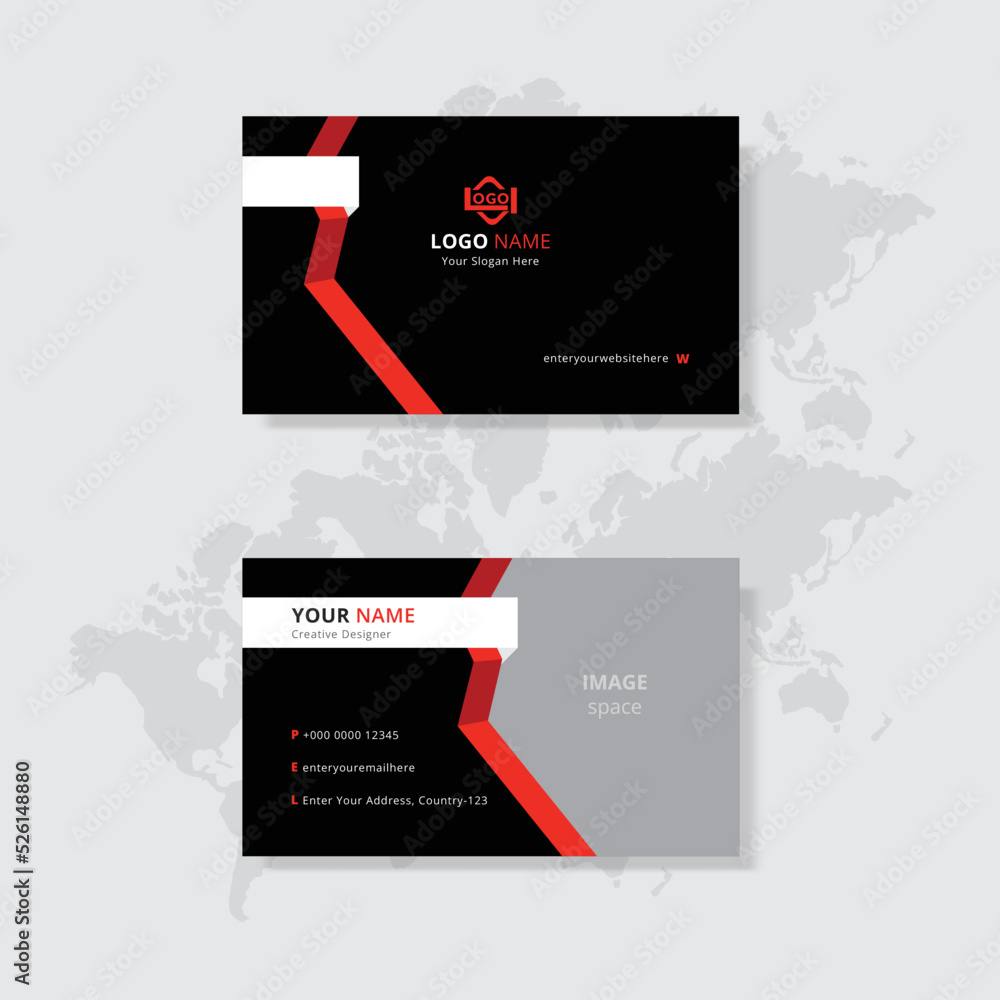 Red creative modern name card and business card with rectangle standard size vector illustration template.