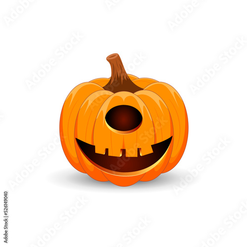 Halloween Pumpkin Cyclops isolated on white background. The main symbol of the Happy Halloween holiday. One-eyed Orange spooky pumpkin with scary smile holiday Halloween.
