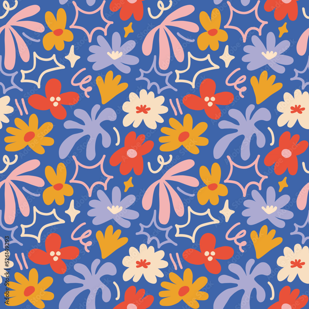 Abstract seamless pattern with cute hand drawn meadow flowers. Stylish natural background. Hand drawn design elements. Abstract seamless pattern with cute hand drawn meadow flowers. Stylish natural background. Hand drawn design elements.