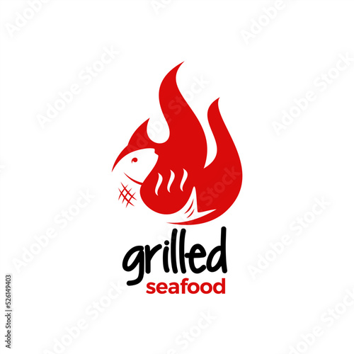 fish and fire illustration for grilled fish restaurant logo