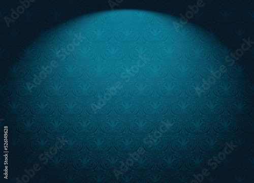 Royal, vintage, Gothic horizontal background in dark cyan, blue with a classic antique ornament, Rococo. Vector illustration