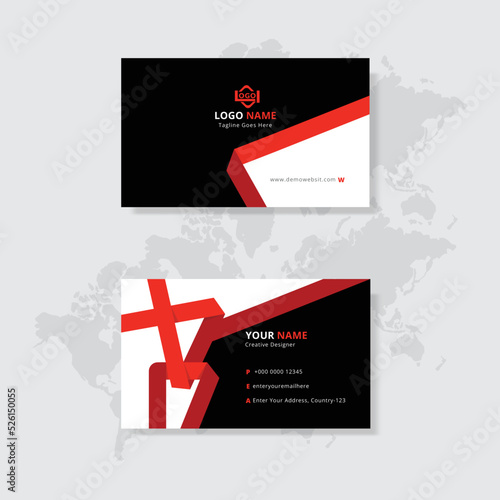 Red creative business card and name card, simple clean template vector design, layout in rectangle size