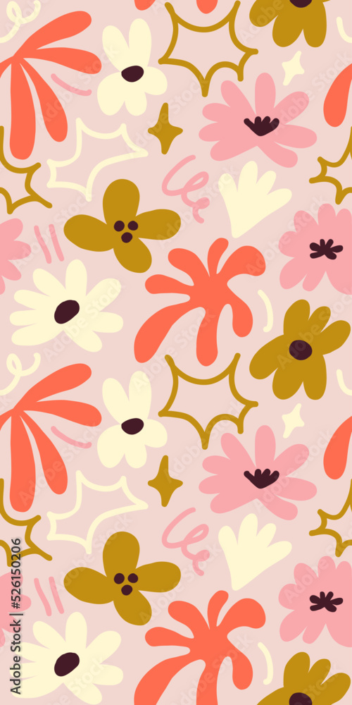 Abstract seamless pattern with cute hand drawn meadow flowers. Stylish natural background. Hand drawn design elements. Abstract seamless pattern with cute hand drawn meadow flowers. Stylish natural background. Hand drawn design elements.