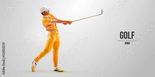 Realistic silhouette of a golf player on white background. Golfer man hits the ball. Vector illustration photo