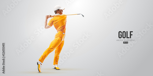 Realistic silhouette of a golf player on white background. Golfer man hits the ball. Vector illustration