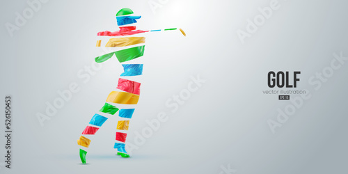 Abstract silhouette of a golf player on white background. Golfer woman hits the ball. Vector illustration
