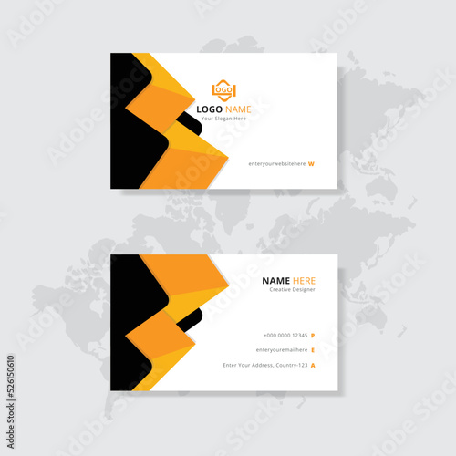 Modern business card template design. Yellow and black background. Vector illustration