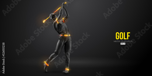 Abstract silhouette of a golf player on black background. Golfer man hits the ball. Vector illustration