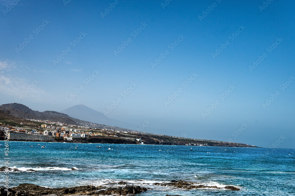 View of the north coast of the island of Tenerife with the Teide volcano in the background. Canary Islands. View of the north coast of the island of Tenerife with the Teide volcano in the background. Canary Islands.