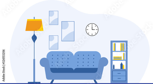 Comfortable home workplace with turned on desktop vector illustration Graphic design