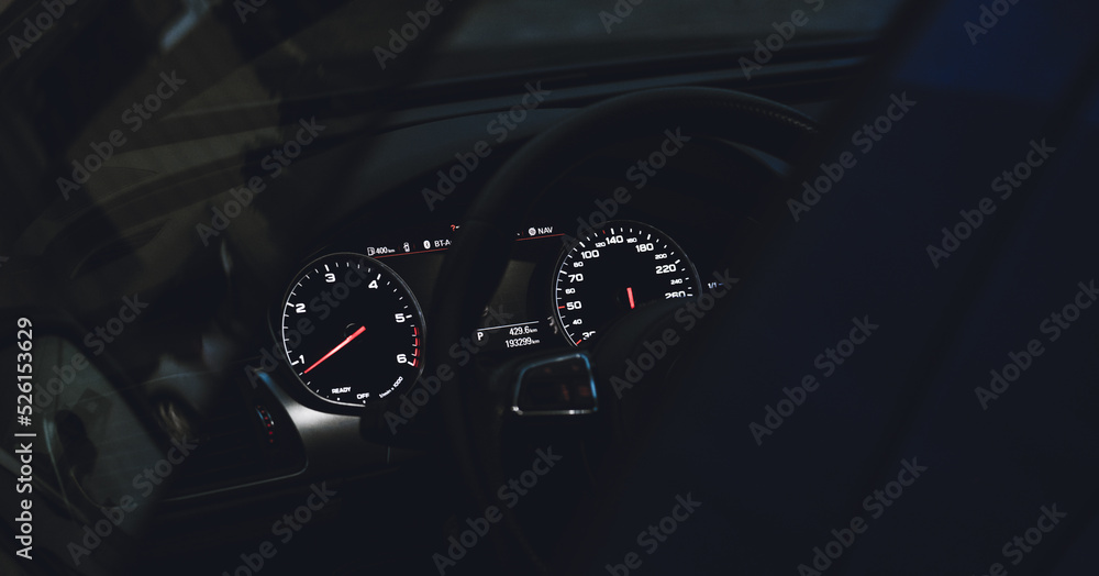 car dashboard with lights