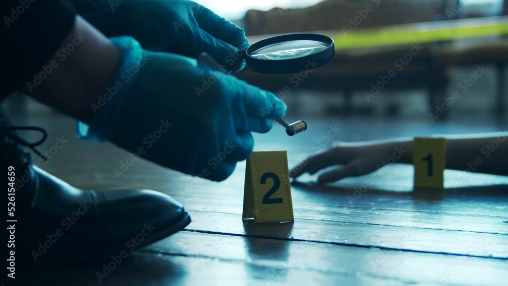 Detective Collecting Evidence in a Crime Scene Forensic Specialists