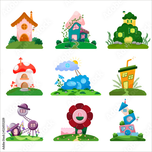 Set of vector images of fairy-tale houses