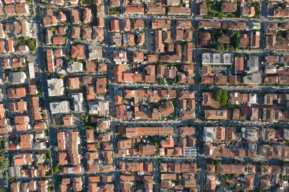 Aerial view of an urbanized area