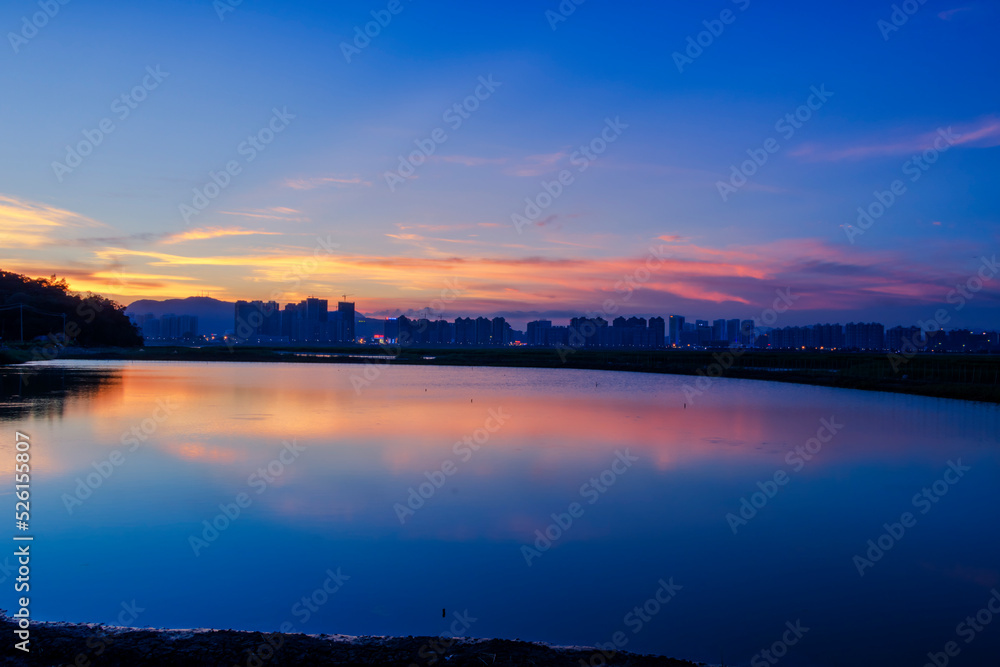 sunset over the river