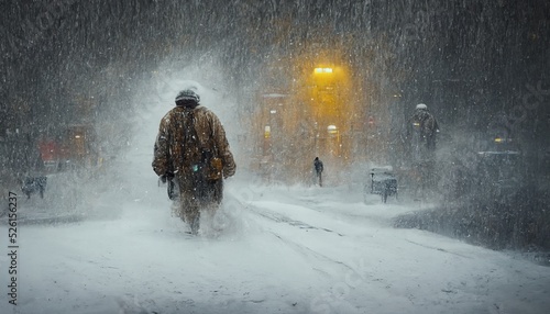 illustration of a man in a snowstorm