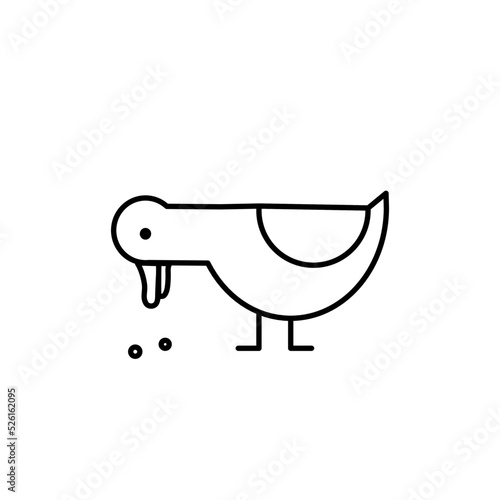 Simple line duck eating, cartoon bird - vector illustration