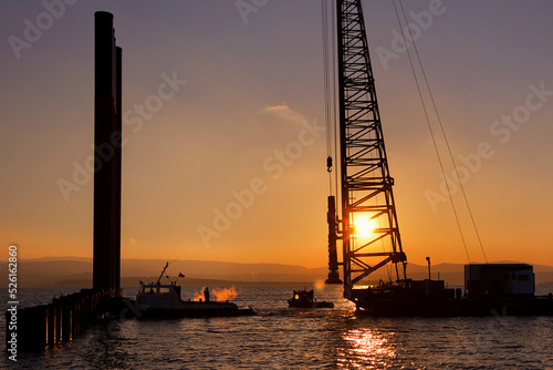 boat, ship, sea, fishing, port, water, harbor, harbour, boats, crane, cargo, industry, dock, sky, ocean, vessel, old, industrial, blue, transportation, transport, pier, marine, river, trawler, pontoon