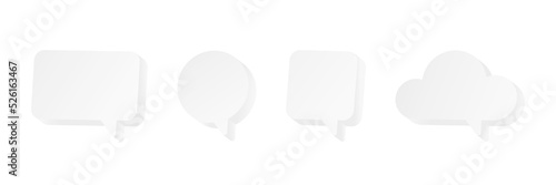 White 3d speech bubble set. Chat message icon. Text box. Social media banner. Comment square balloon. Dialog frame. Speak tag. Cloud quite sign. Business communication. Talk idea. Vector illustration