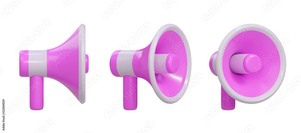 Set of 3d render realistic megaphone isolated on white background. Vector illustration