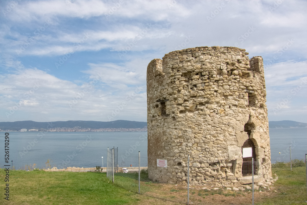 Naklejka premium Old watchtower in Nessebar, Bulgaria