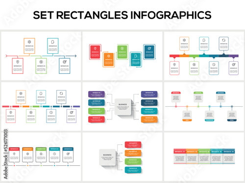 Set rectangles infographics with 4, 5, 6, 7, 8 steps, options, parts or processes. Business data visualization.