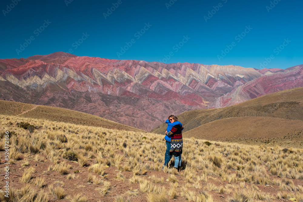 Hug between a mother and her son in Hornocal, Jujuy Argentina