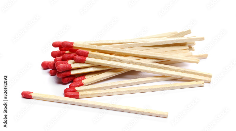 Fire matches pile isolated on white  