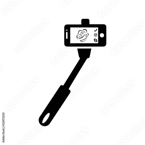 Mobile photography selfie stick icon | Black Vector illustration |