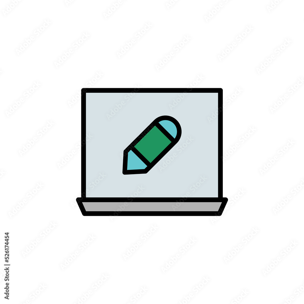 laptop, pencil tool icon. Can be used for web, logo, mobile app, UI, UX on white background laptop, pencil tool icon. Can be used for web, logo, mobile app, UI, UX on white background