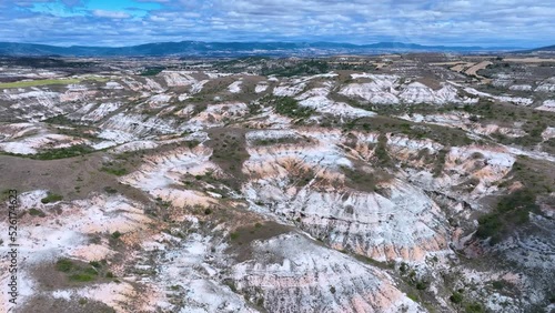 Abandoned town of Valdearnedo, aerial view from a drone. Desert Valley of the Navas. La Bureba region. Province of Burgos. Castile and Leon. Burgos. Spain. Europe photo