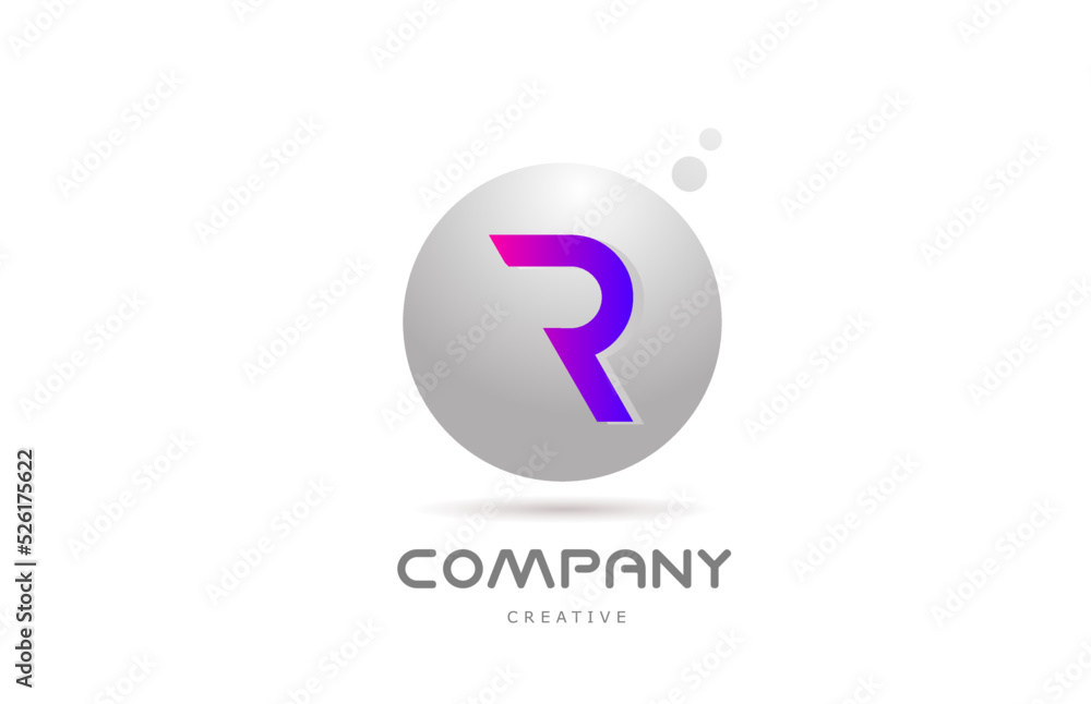 pink grey sphere R alphabet letter logo icon design with dot. Creative template for business and company pink grey sphere R alphabet letter logo icon design with dot. Creative template for business and company