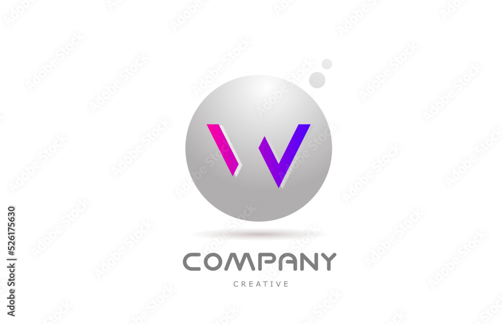 pink grey sphere W alphabet letter logo icon design with dot. Creative template for business and company pink grey sphere W alphabet letter logo icon design with dot. Creative template for business and company